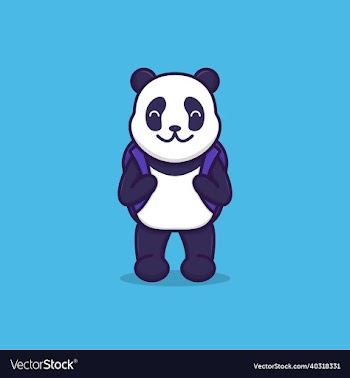 cute panda going to school