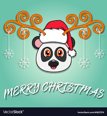 cute panda head cartoon christmas card wearing