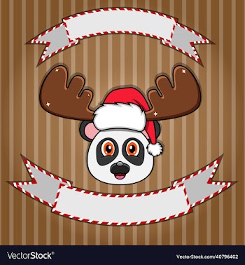 cute panda head with christmas hat blank label