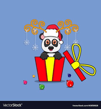 cute panda on gift with santa claus hat