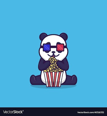 cute panda watching cinema eating pop corn