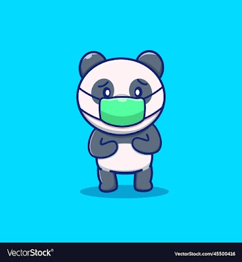 cute panda wearing medical mask cartoon