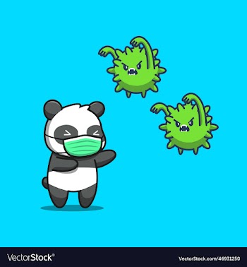 cute panda wearing medical mask scare virus