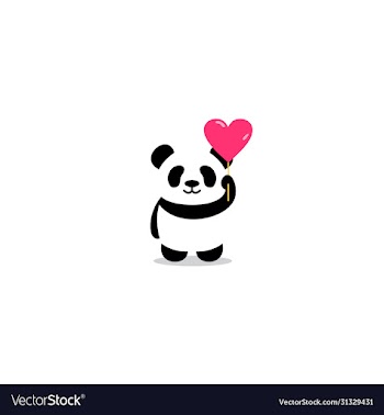 cute panda with heart balloon cartoon icon