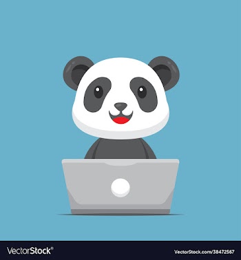 cute panda working with laptop