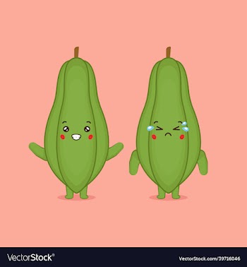cute papaya characters smiling and sad