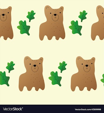 cute pattern where bears and oak leaves alternate