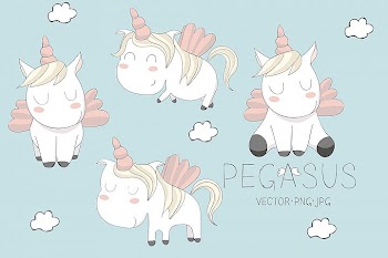 cute Pegasus illustrations. Set