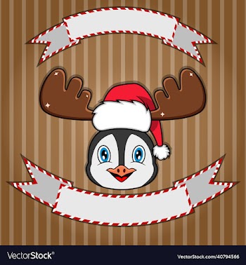 cute penguin head with christmas hat blank label