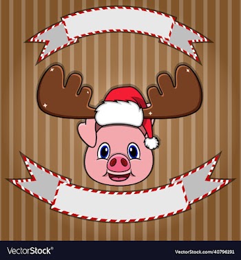 cute pig head with christmas hat blank label