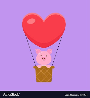 cute pig hot air balloon cartoon