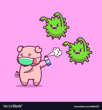 cute pig wearing medical mask spray virus