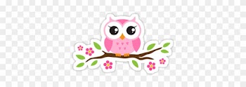Cute Pink Cartoon Baby Owl Sitting On A Branch With - Baby Owl Cartoon
