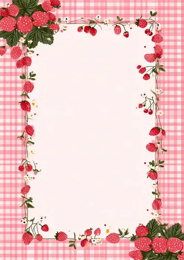 Cute Pink Gingham and Strawberry Border Background