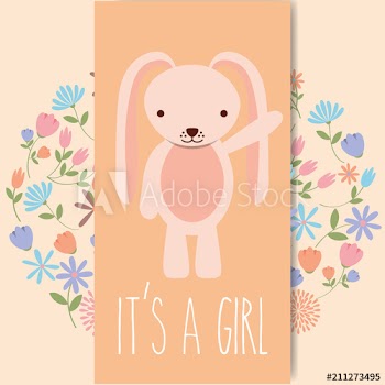 cute pink rabbit baby shower its a girl card