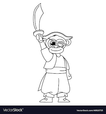 cute pirate monkey cartoon coloring page