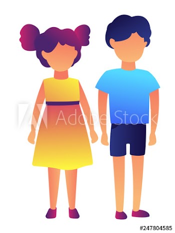 Cute preschool boy and girl standing together vector illustration