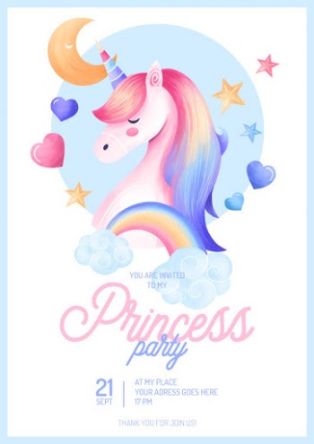 Cute princess party invitation template Free Psd