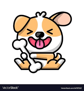 cute puppy is holding a big bone cartoon