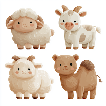 Cute Qurban Animals Vector Illustration for Kids
