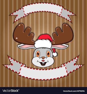 cute rabbit head with christmas hat blank label