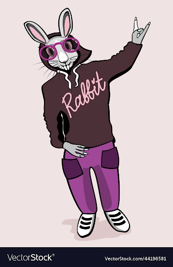 cute rabbit in sportswear showing victory sign