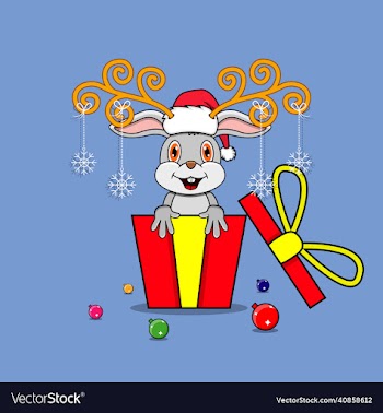 cute rabbit on gift with santa claus hat
