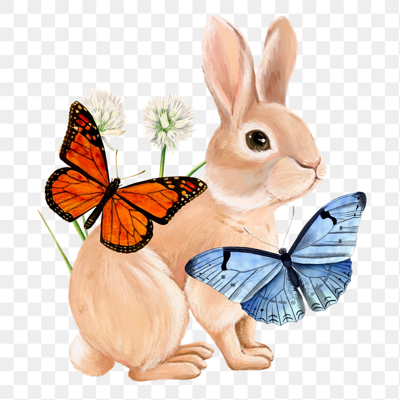 Cute rabbit png sticker, butterfly | Free PNG - rawpixel