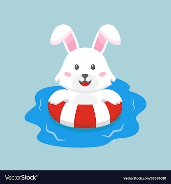 cute rabbit swimming summer cartoon
