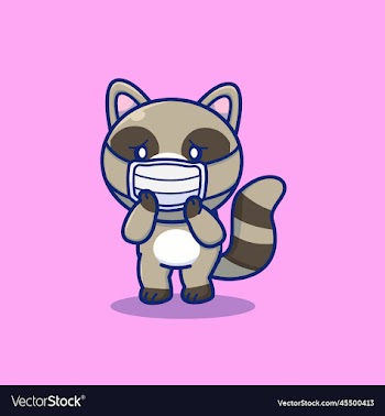 cute raccoon wearing medical mask cartoon