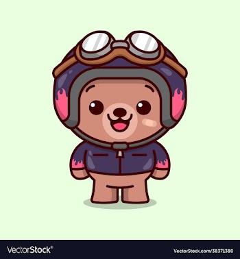 cute racer bear wearing helmet and jacket in carto