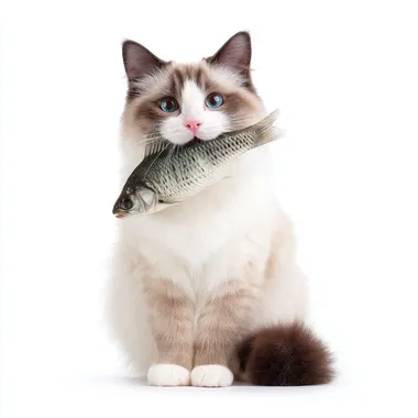Cute Ragdoll Cat with Fish Cute Ragdoll Cat with Fish