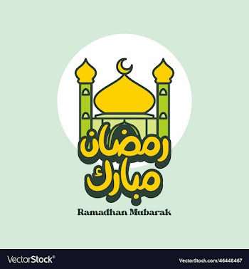 cute ramadhan mubarak with cartoon mosque