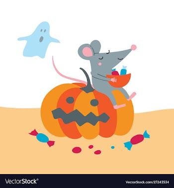 Cute rat sit on pumpkin celebrate vector image