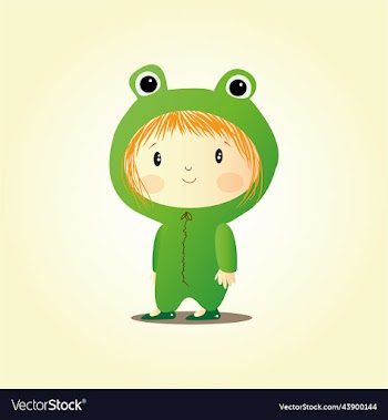 cute red-haired girl in a frog costume