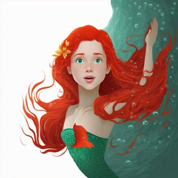 Cute red-haired mermaid girl