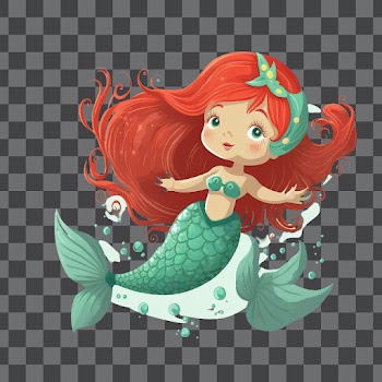 Cute red haired mermaid girl PNG transparent