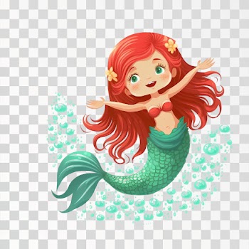 Cute red haired mermaid girl PNG transparent