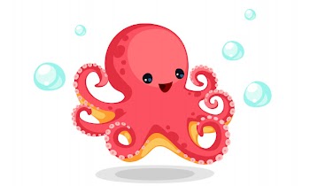 Cute red octopus cartoon vector Free Vector
