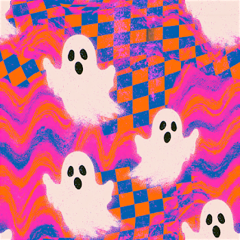 Cute Retro Ghosts Seamless Pattern