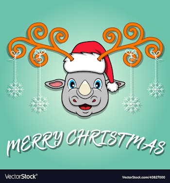 cute rhino head cartoon christmas card wearing