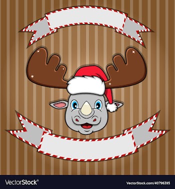 cute rhino head with christmas hat blank label
