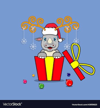 cute rhino on gift with santa claus hat