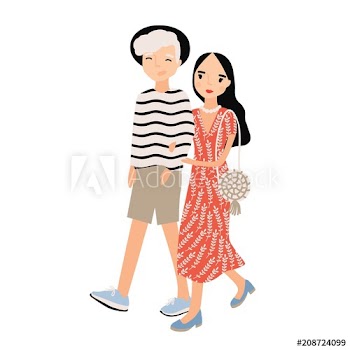 Cute romantic couple dressed in trendy clothes isolated on white background