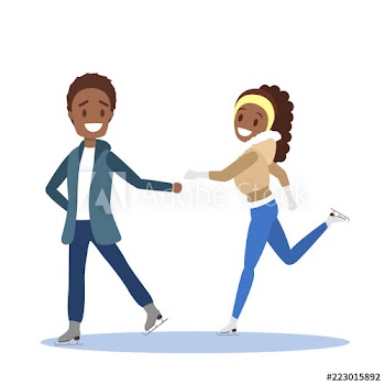 Cute romantic couple skate together