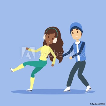 Cute romantic couple skate together
