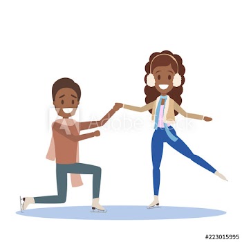 Cute romantic couple skate together