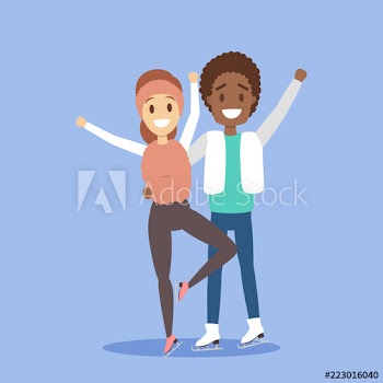 Cute romantic couple skate together