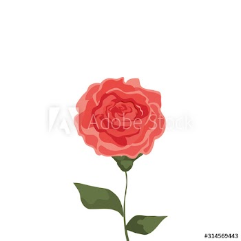 cute rose with branch and leafs design