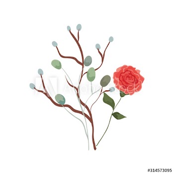 cute rose with branches and leafs design